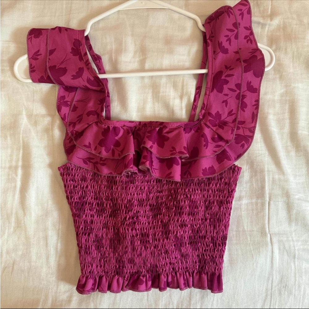 Floral Ruffle Smocked Top - Pink